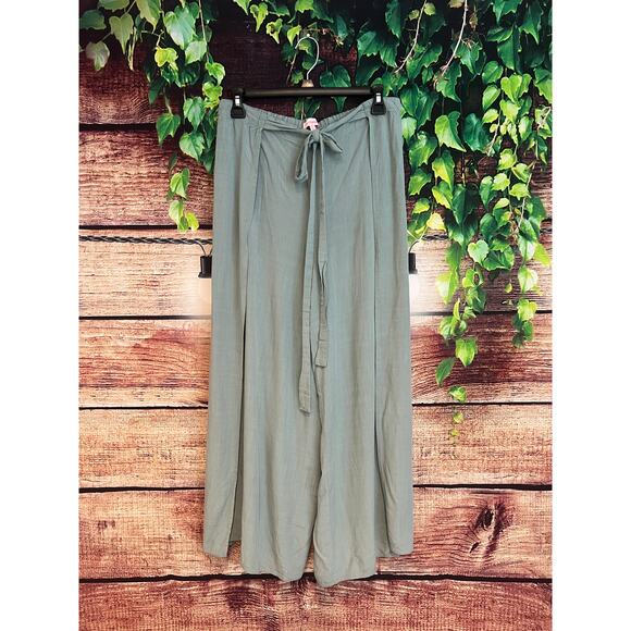 Renamed Open Wide Leg Boho Pants Festival Beachy Flowy Sage Green Women's Medium - Picture 1 of 6